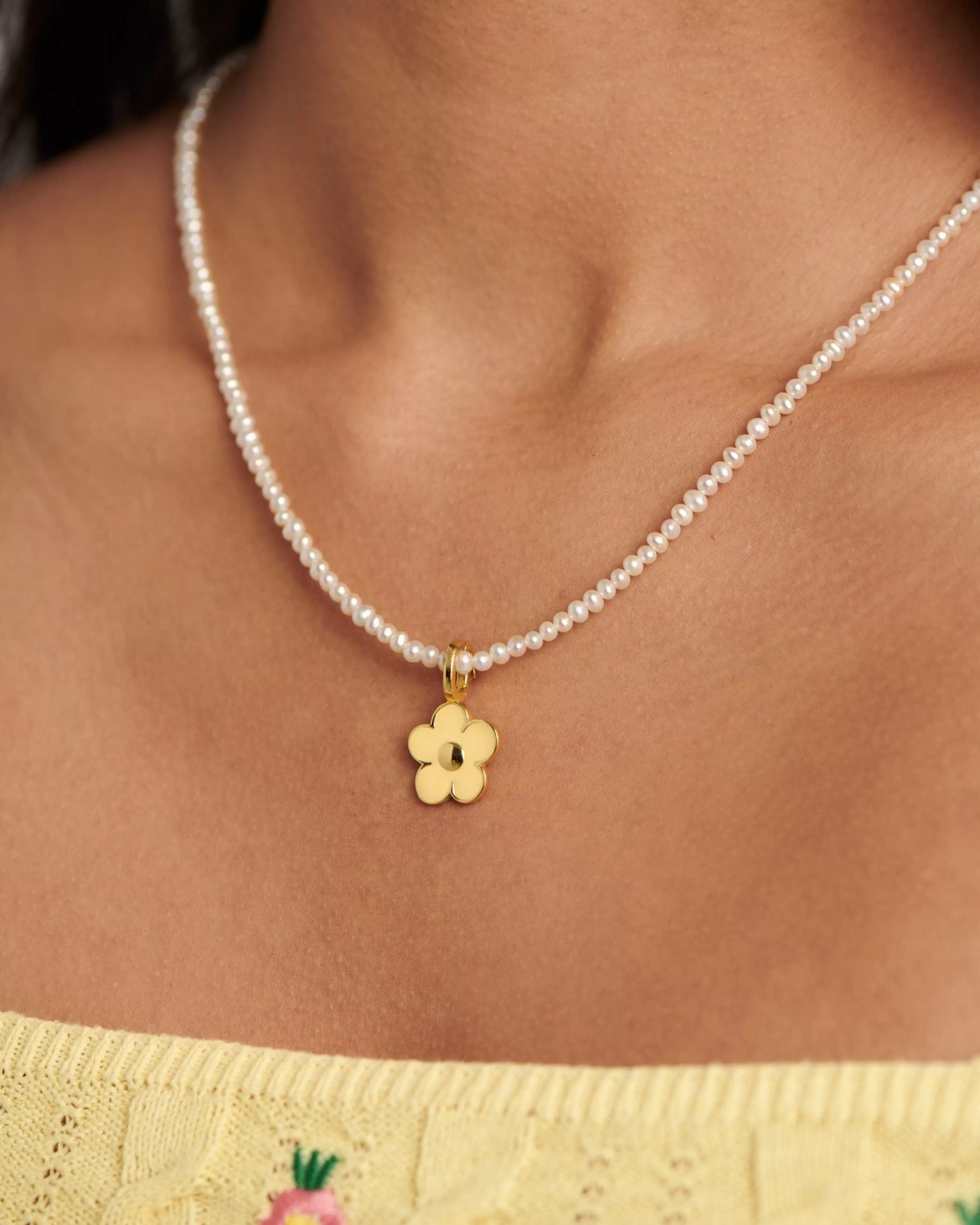 Necklace Charms^BRUNA The Label Fleur Charm Buttermilk 18k Gold Vermeil & Enamel